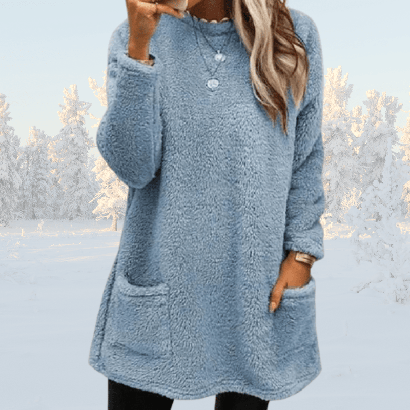 Beate - Warmer langer Pullover mit Sherpa - Fleece für Damen - Livezo