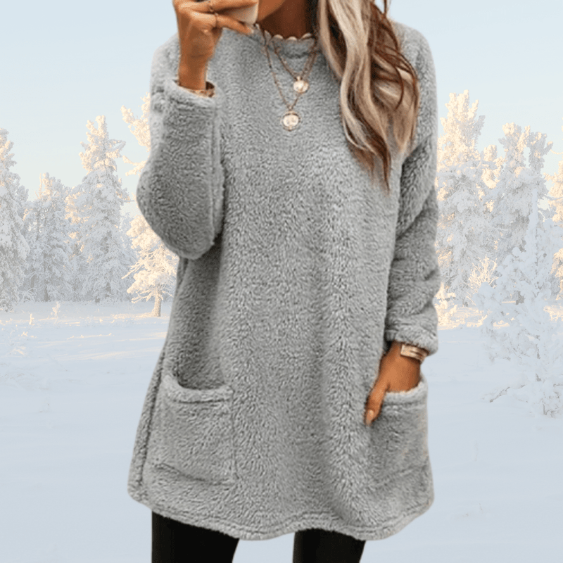Beate - Warmer langer Pullover mit Sherpa - Fleece für Damen - Livezo
