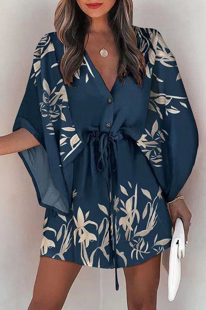 Bedrucktes Kleid mit Fledermausärmeln und dynamischem Liebesmuster - Livezo