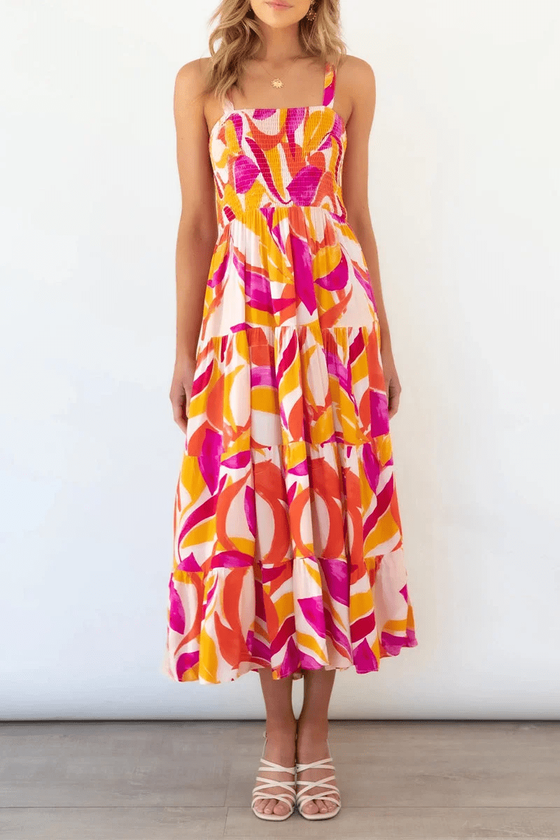 Bedrucktes Trägerkleid mit Patchwork im urbanen Stil - Livezo