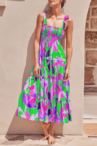 Bedrucktes Trägerkleid mit Patchwork im urbanen Stil - Livezo