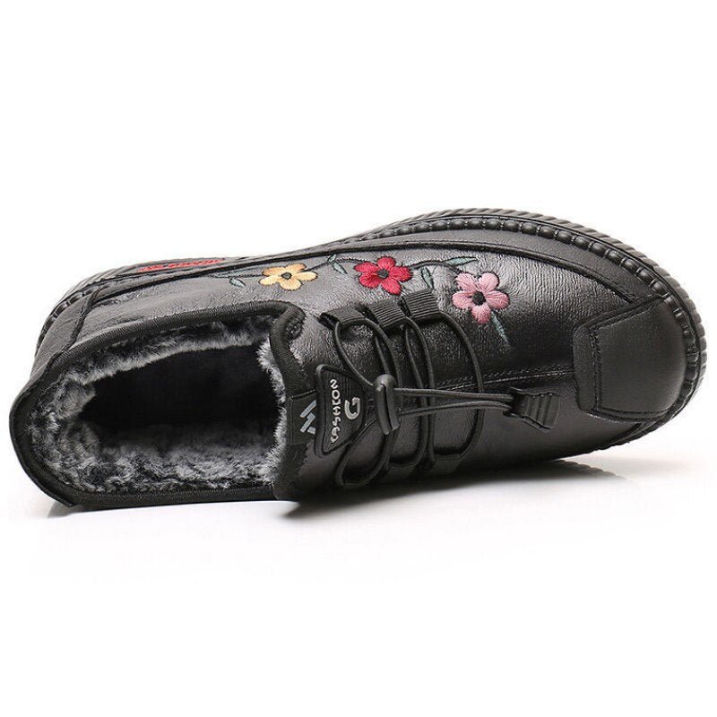 Bequeme Fleece - gefütterte Wasserdichte Schuhe mit Blumenstickerei - Livezo