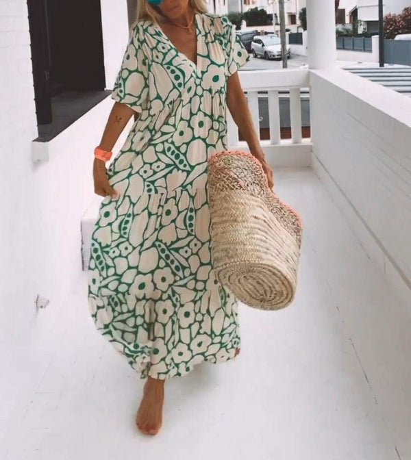 Bequemes Maxikleid mit kurzen Ärmeln für Damen - Livezo