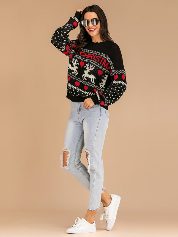 Rentier Jacquard Strick Weihnachts Pullover