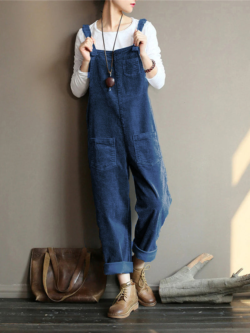 Yvonna™ - Samt-Overall mit weitem Bein