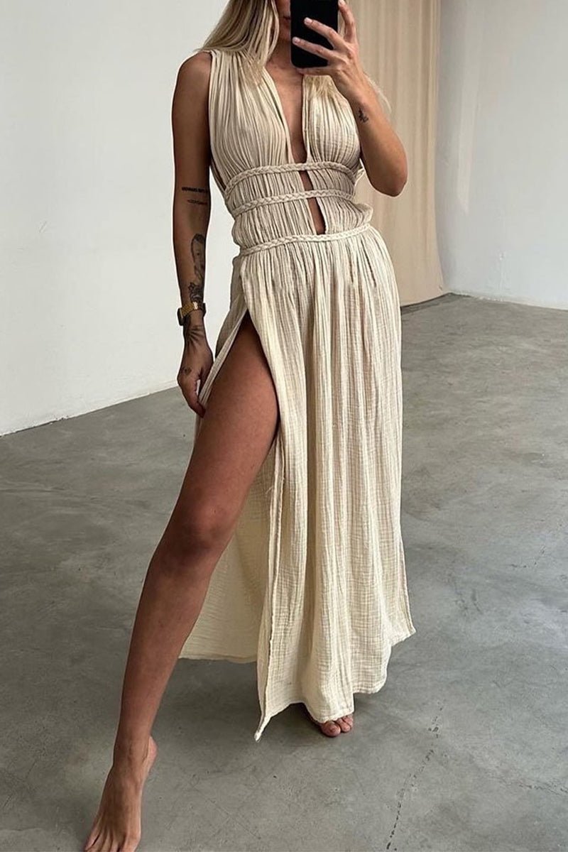Böhmisches V - Ausschnitt Strandkleid mit Schlitz - Livezo