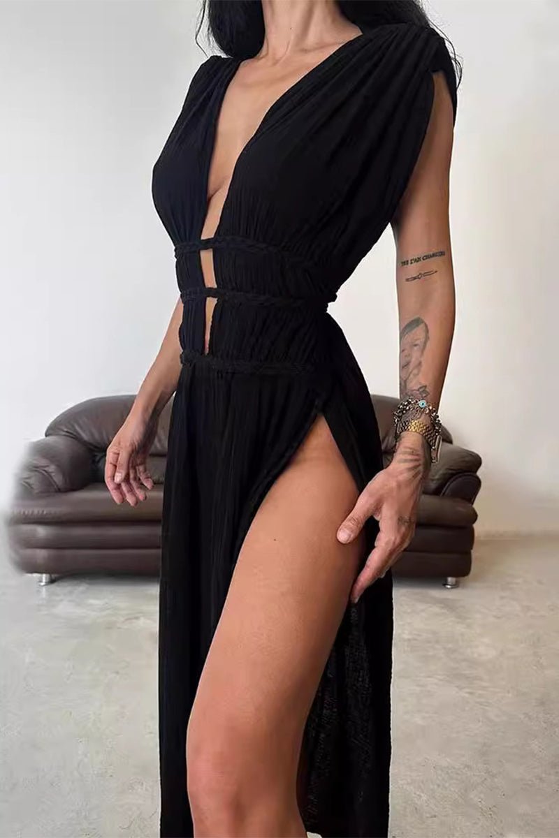 Böhmisches V - Ausschnitt Strandkleid mit Schlitz - Livezo