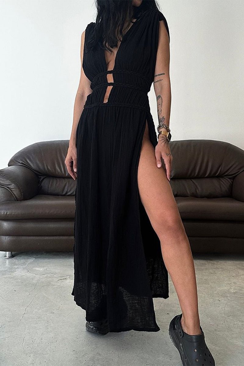 Böhmisches V - Ausschnitt Strandkleid mit Schlitz - Livezo