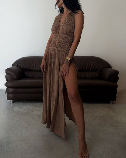 Böhmisches V - Ausschnitt Strandkleid mit Schlitz - Livezo