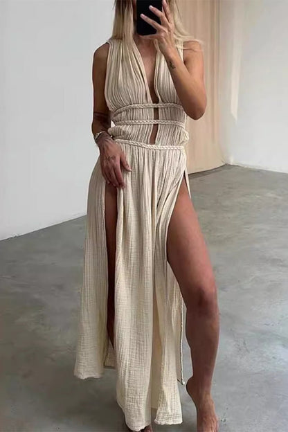 Böhmisches V - Ausschnitt Strandkleid mit Schlitz - Livezo