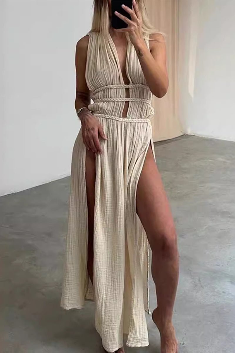 Böhmisches V - Ausschnitt Strandkleid mit Schlitz - Livezo
