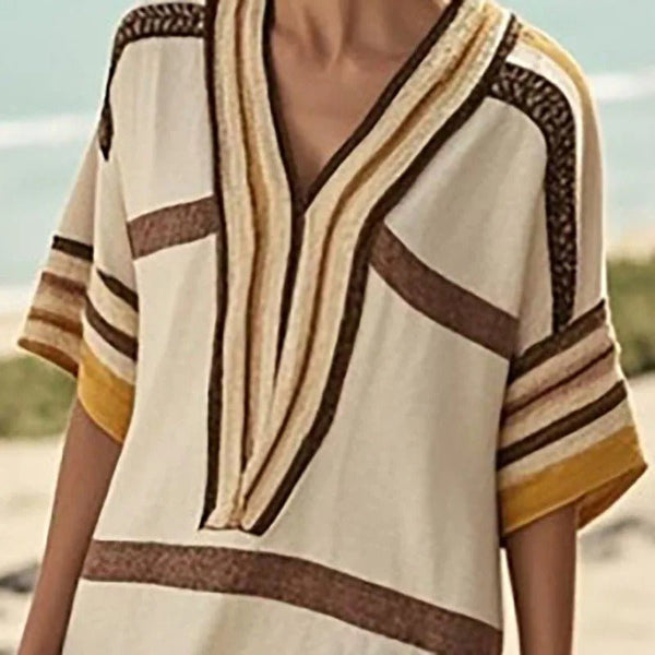 Boho - Kleid mit Vintage - Print & V - Ausschnitt für Damen - Livezo