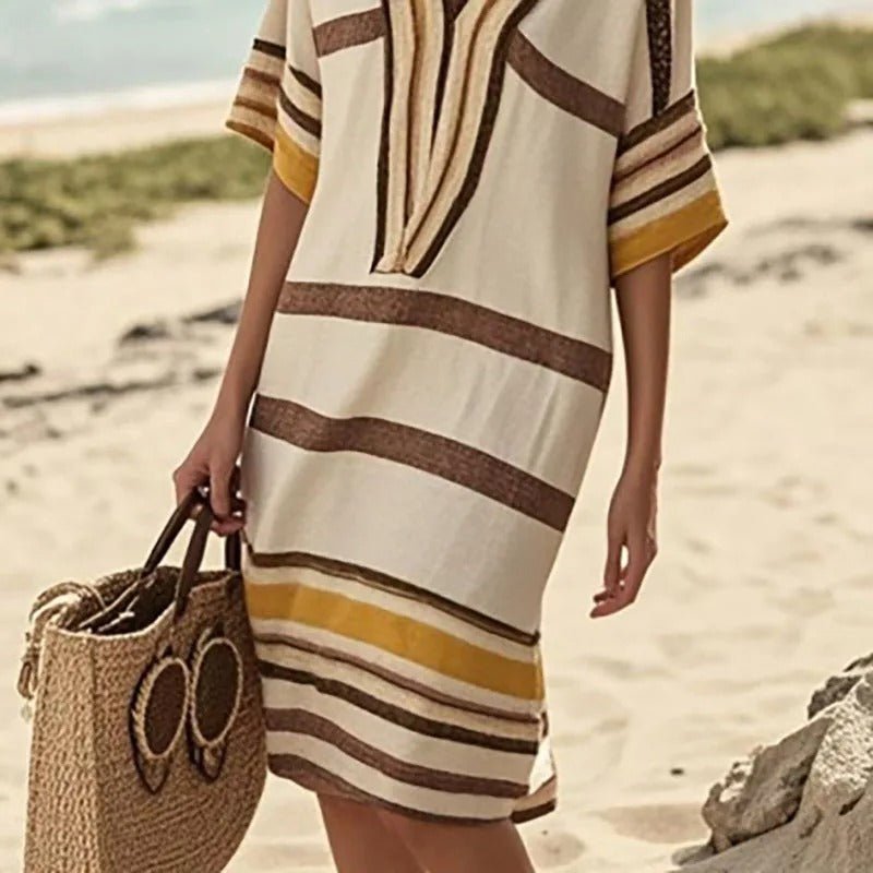 Boho - Kleid mit Vintage - Print & V - Ausschnitt für Damen - Livezo