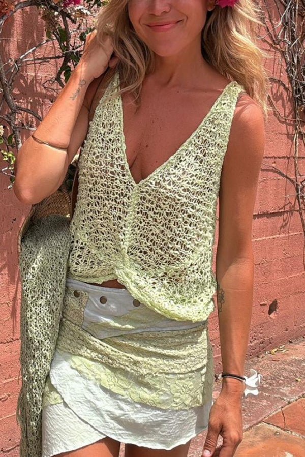 Boho Strick V - Ausschnitt Verdrehter Hohl Ausschnitt Lockeres Tanktop - Livezo