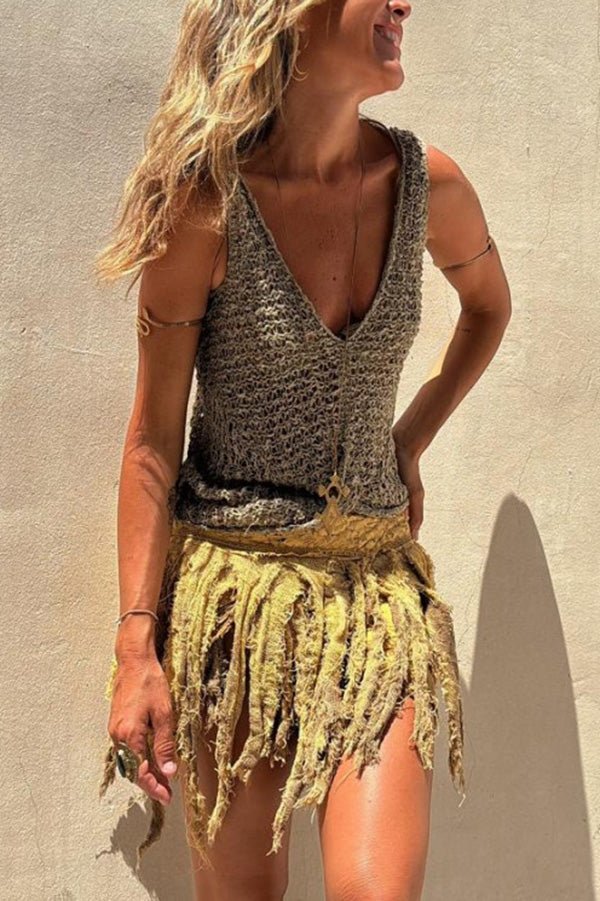 Boho Strick V - Ausschnitt Verdrehter Hohl Ausschnitt Lockeres Tanktop - Livezo