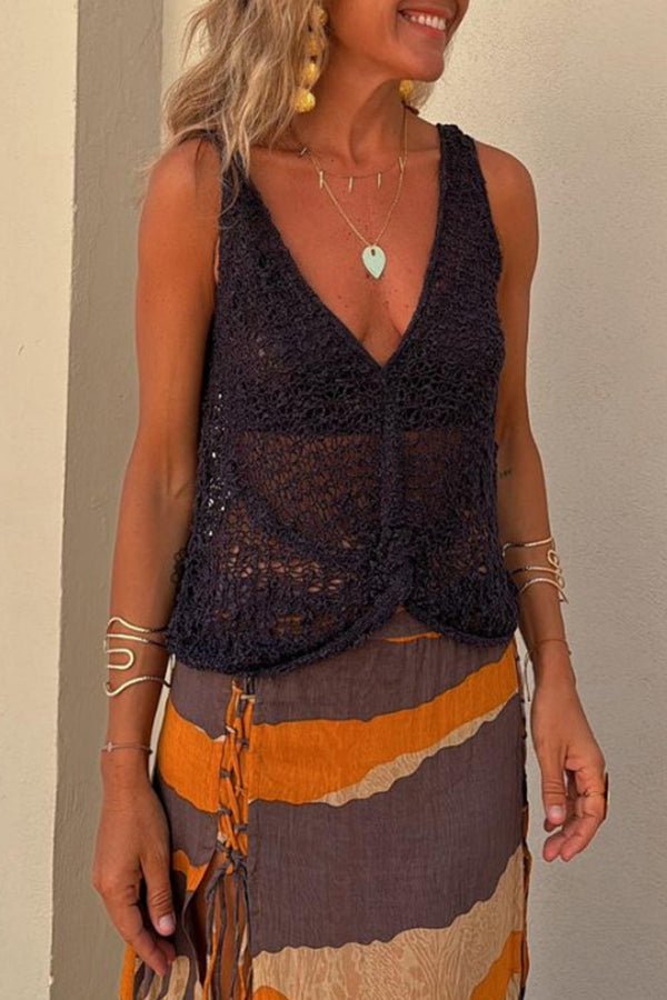 Boho Strick V - Ausschnitt Verdrehter Hohl Ausschnitt Lockeres Tanktop - Livezo