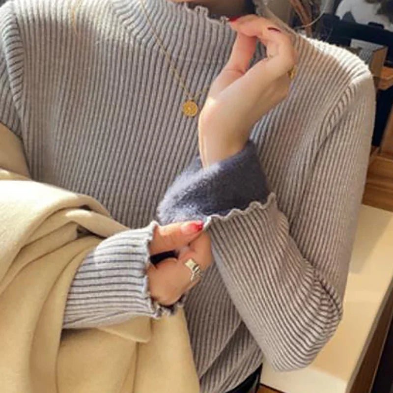 Brigitte - Damen Rüschen Mock Neck Pullover - Livezo