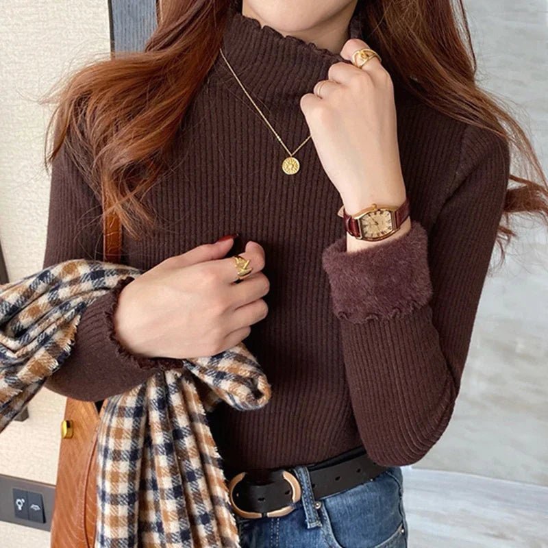 Brigitte - Damen Rüschen Mock Neck Pullover - Livezo