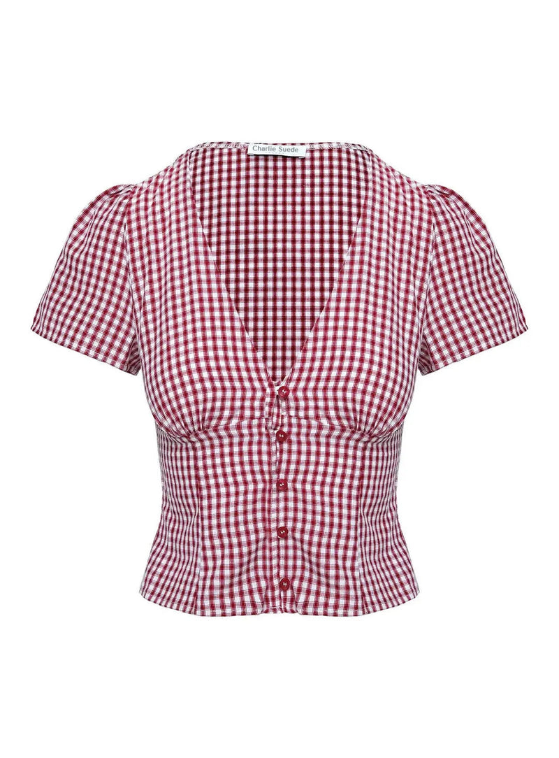 Rotes karierter leichter Casual-Oberteil