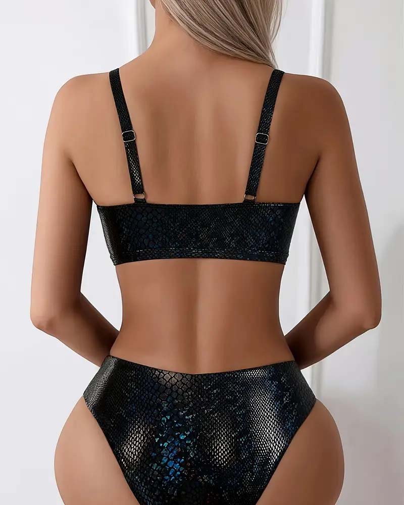 Bikini Schlangenprint mit Brustbinde, Hohe Taille, Dreieck