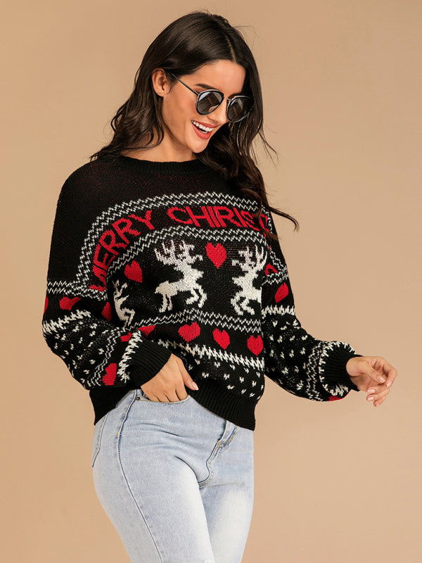 Rentier Jacquard Strick Weihnachts Pullover