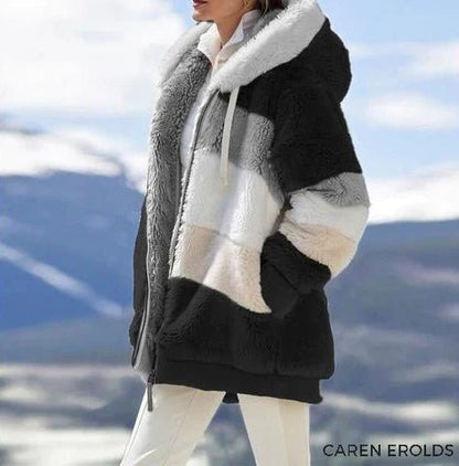 Cäcilia - Kuschelige Tweed - Kapuzenjacke mit Plüsch - Woll - Futter - Livezo