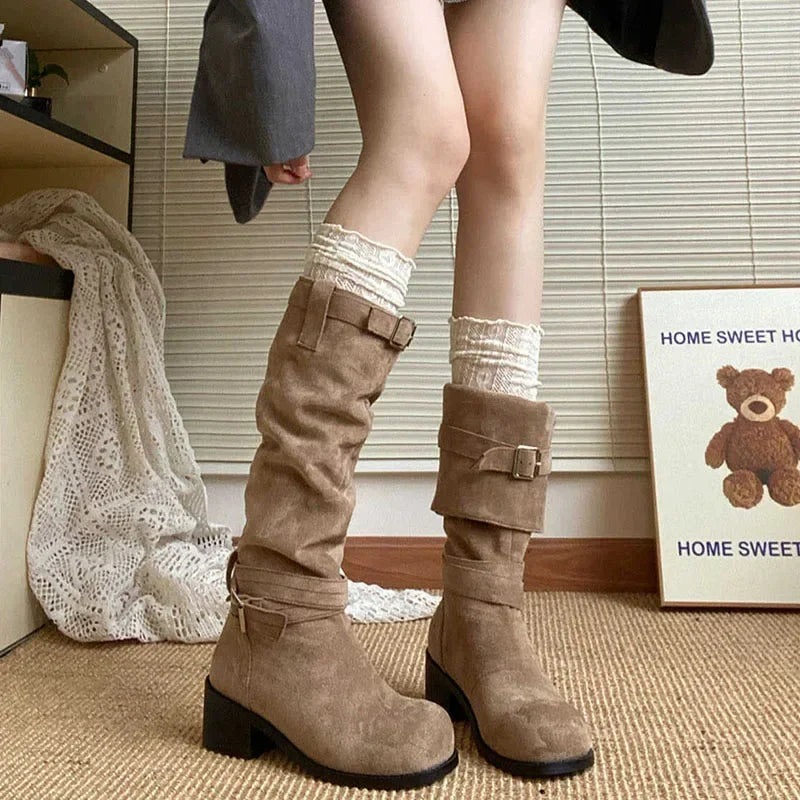 Gefaltete Western-Plateau-Stiefel mit Absatz für Damen