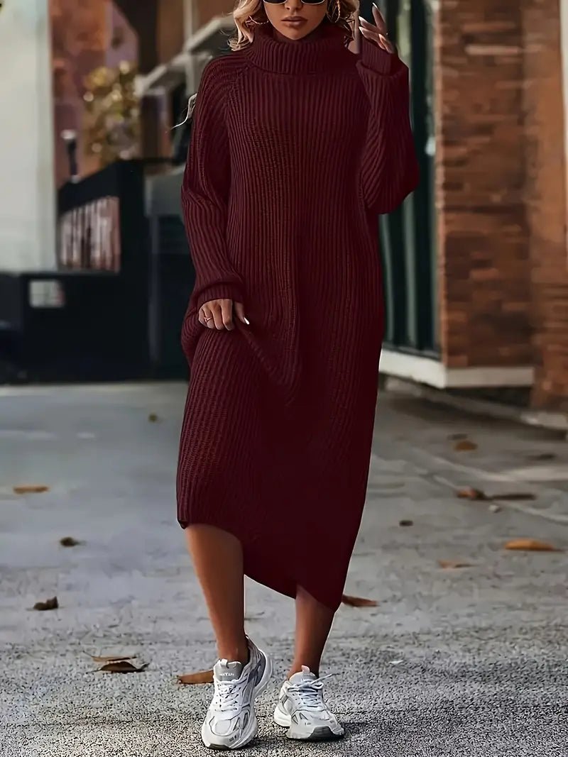 Charlotte - Rollkragenpulloverkleid in Übergröße, elegantes langärmeliges Midikleid - Livezo
