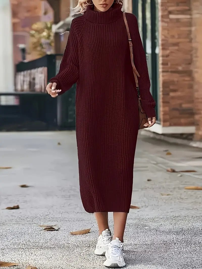 Charlotte - Rollkragenpulloverkleid in Übergröße, elegantes langärmeliges Midikleid - Livezo