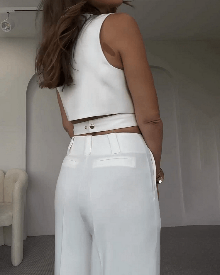 Christina - Schlichte Schnalle Weste & Hose Anzug Set - Livezo