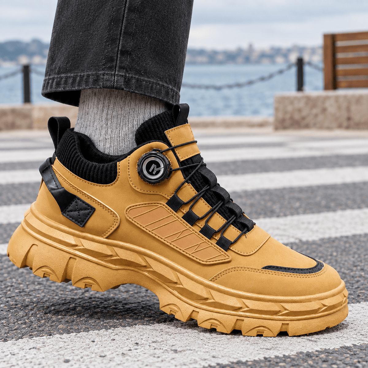 Chunky Leather Look Sneakers - Harren Cole