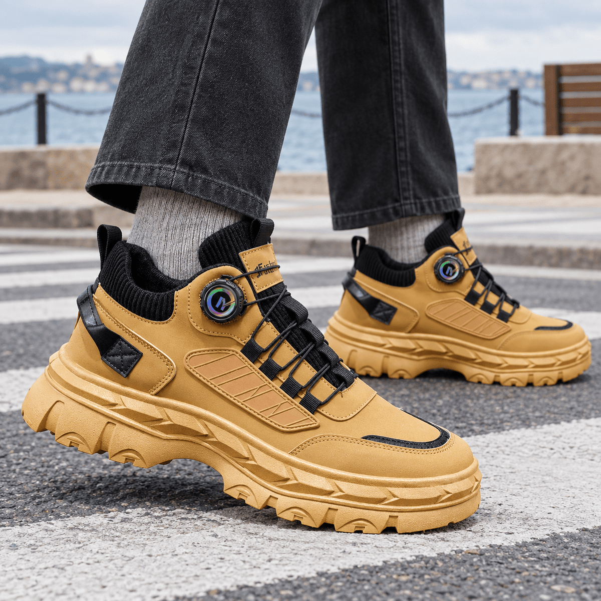Chunky Leather Look Sneakers - Harren Cole