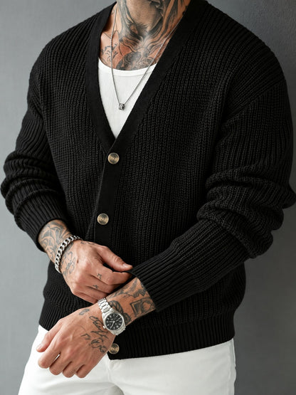 Chunky Rib Knit V-Neck Cardigan - Harren Cole