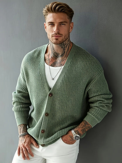 Chunky Rib Knit V-Neck Cardigan - Harren Cole