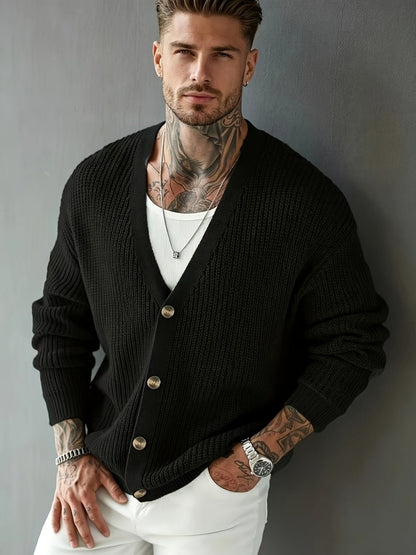 Chunky Rib Knit V-Neck Cardigan - Harren Cole