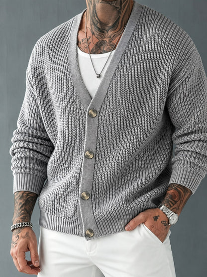 Chunky Rib Knit V-Neck Cardigan - Harren Cole