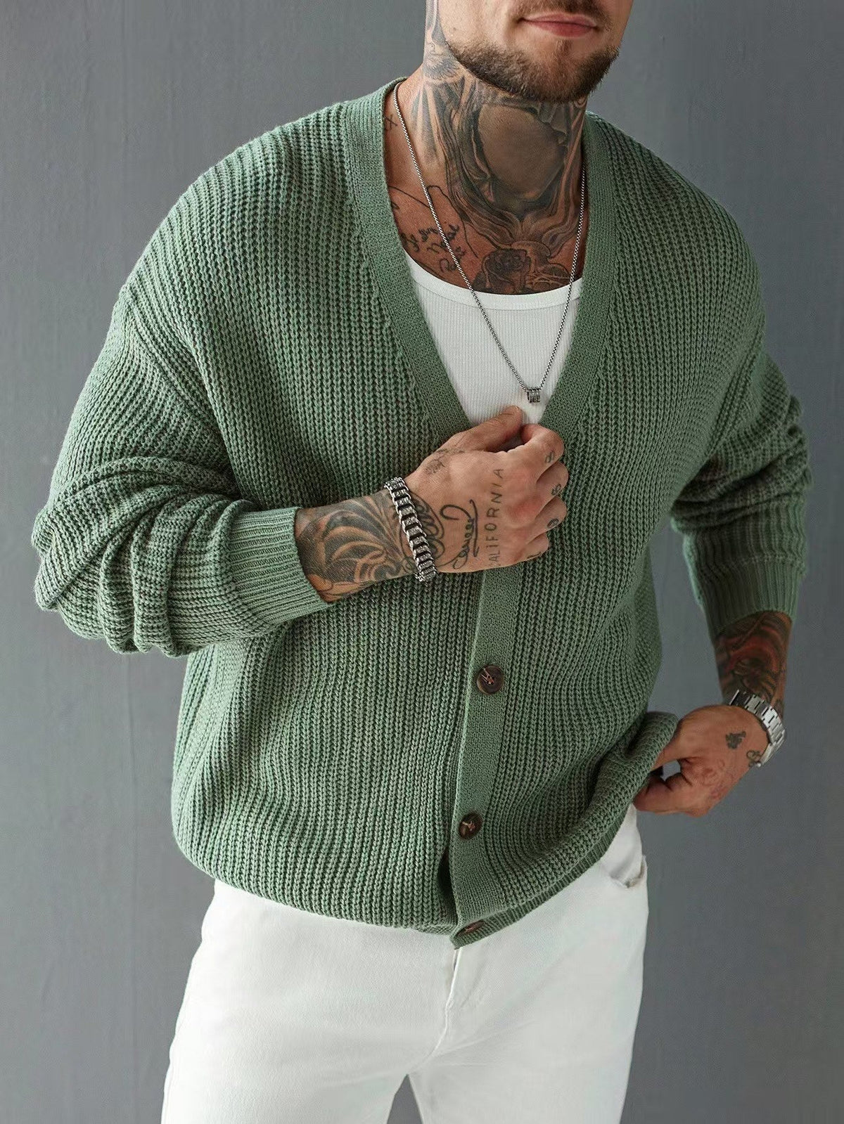 Chunky Rib Knit V-Neck Cardigan - Harren Cole