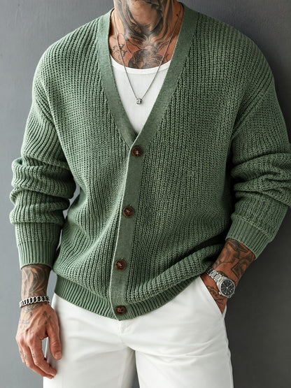 Chunky Rib Knit V-Neck Cardigan - Harren Cole