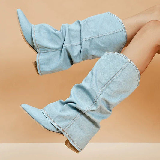 Claire | Denim Knee Boots - Mutig, stilvoll und mühelos schick! ✨👢 - Livezo
