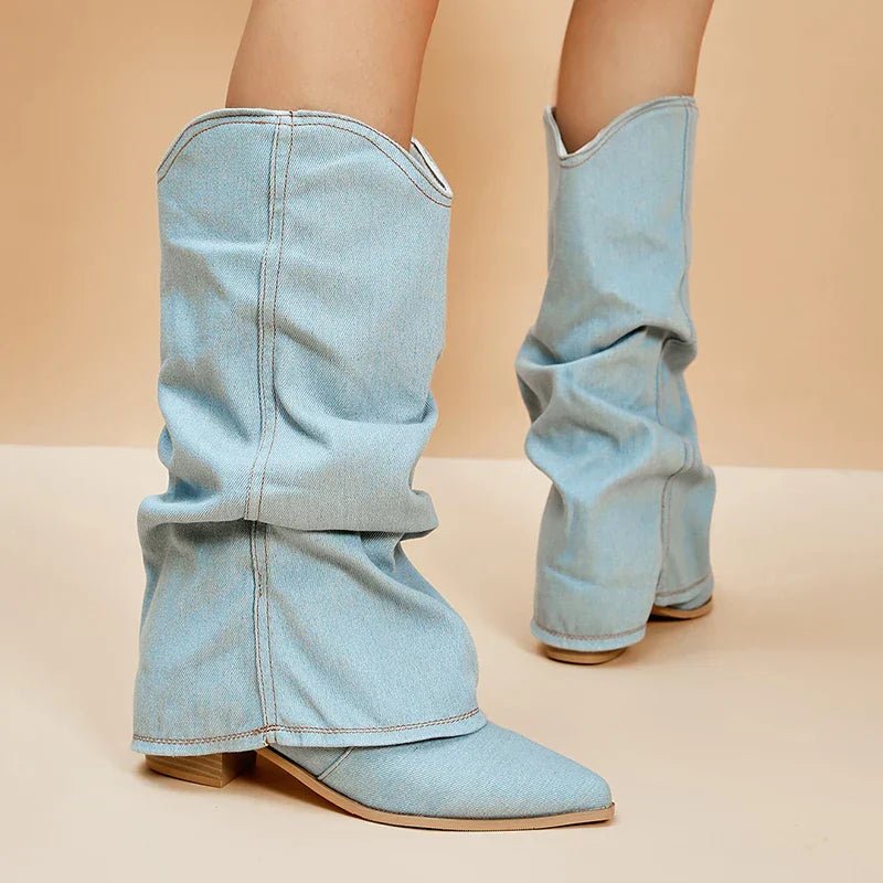 Claire | Denim Knee Boots - Mutig, stilvoll und mühelos schick! ✨👢 - Livezo