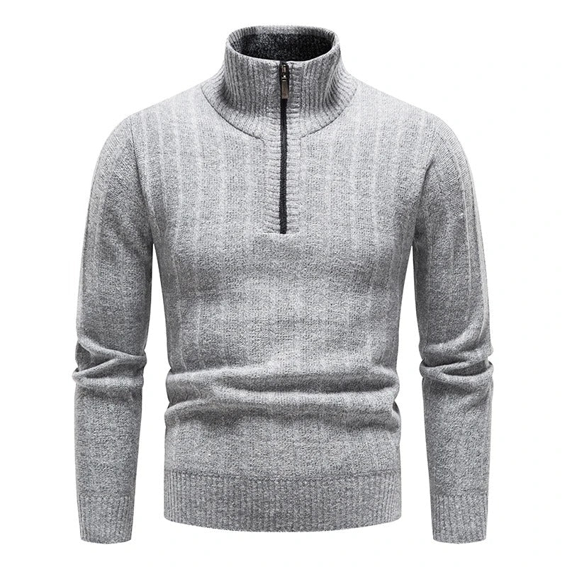 Classic Knitted Sweater with Front Zipper - Harren Cole