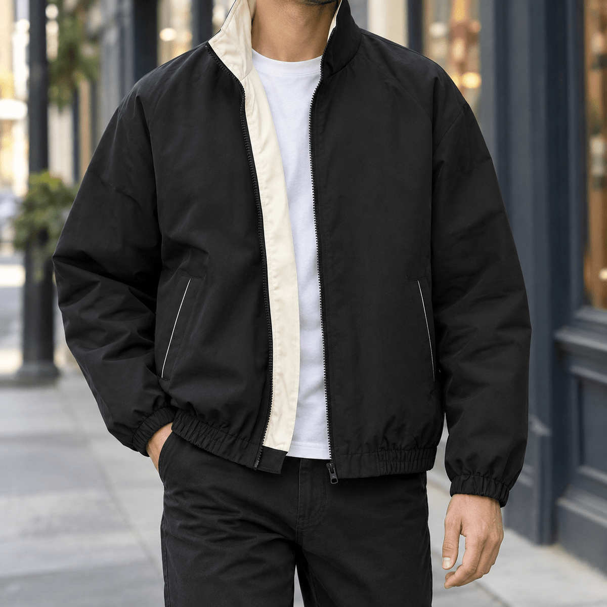 Contrast Collar Zip Jacket Relaxed Fit - Harren Cole