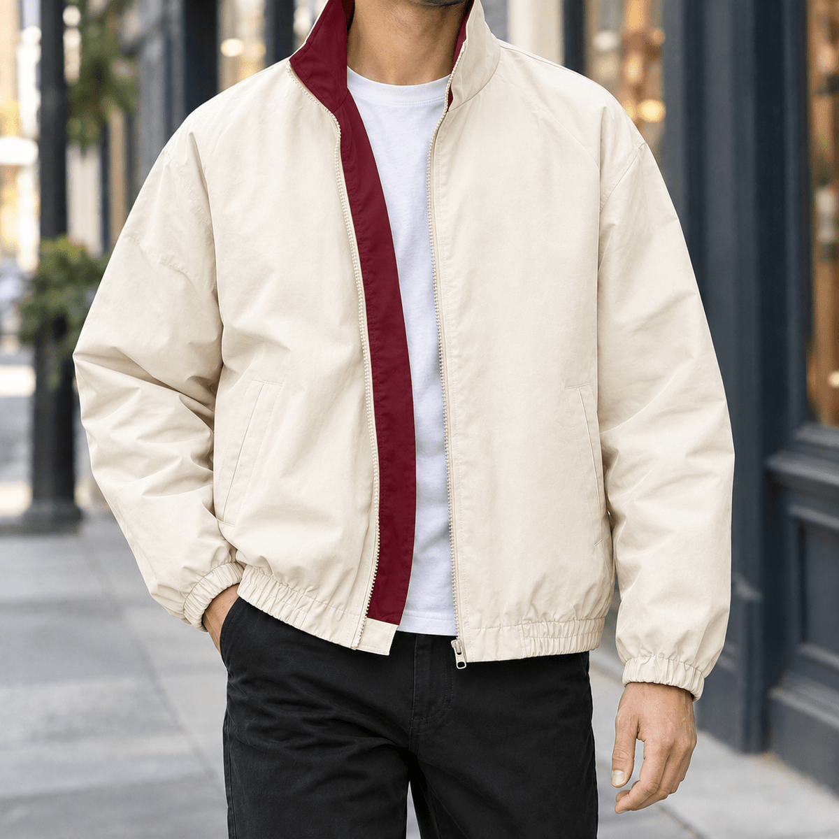 Contrast Collar Zip Jacket Relaxed Fit - Harren Cole