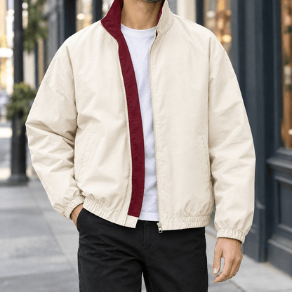 Contrast Collar Zip Jacket Relaxed Fit - Harren Cole