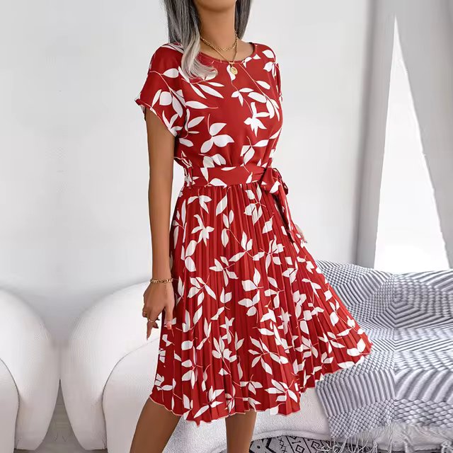 Eva - Fashion Floral Plissee A Line Langes Kleid