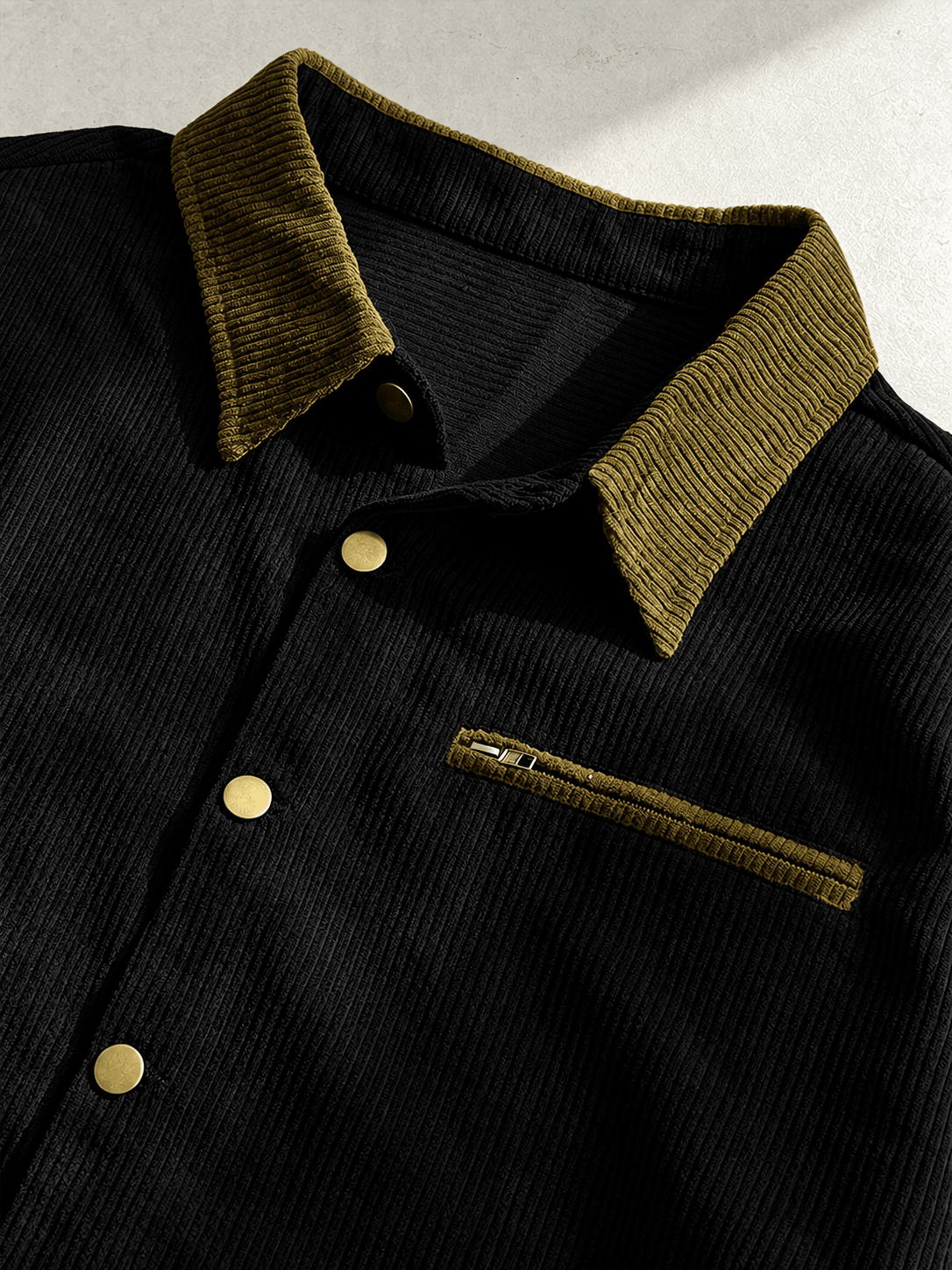 Corduroy Shirt Jacket With Contrast Collar - Harren Cole