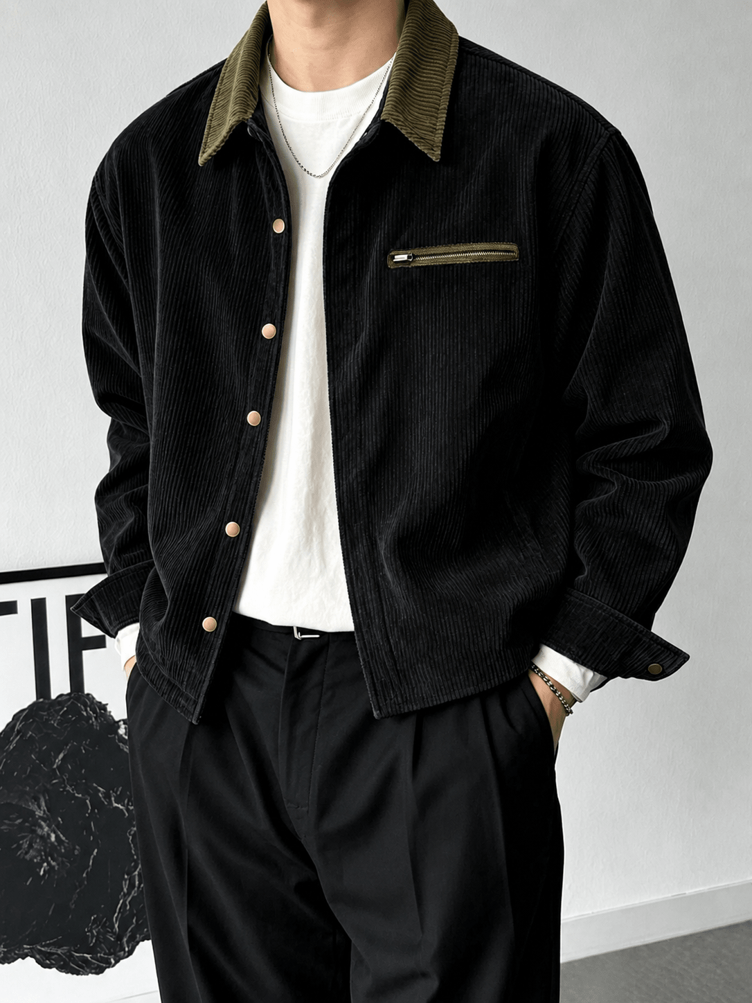 Corduroy Shirt Jacket With Contrast Collar - Harren Cole