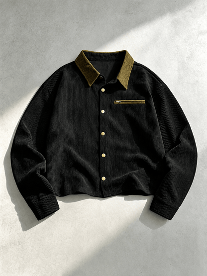 Corduroy Shirt Jacket With Contrast Collar - Harren Cole