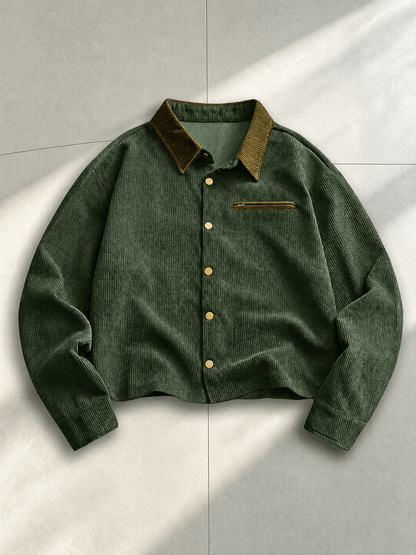 Corduroy Shirt Jacket With Contrast Collar - Harren Cole