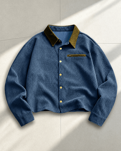 Corduroy Shirt Jacket With Contrast Collar - Harren Cole